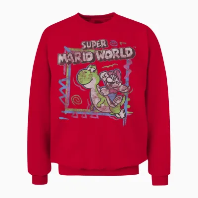 Super Mario World 90's Neon Abstract Nintendo Yoshi Ride Unisex Sweatshirt - Red