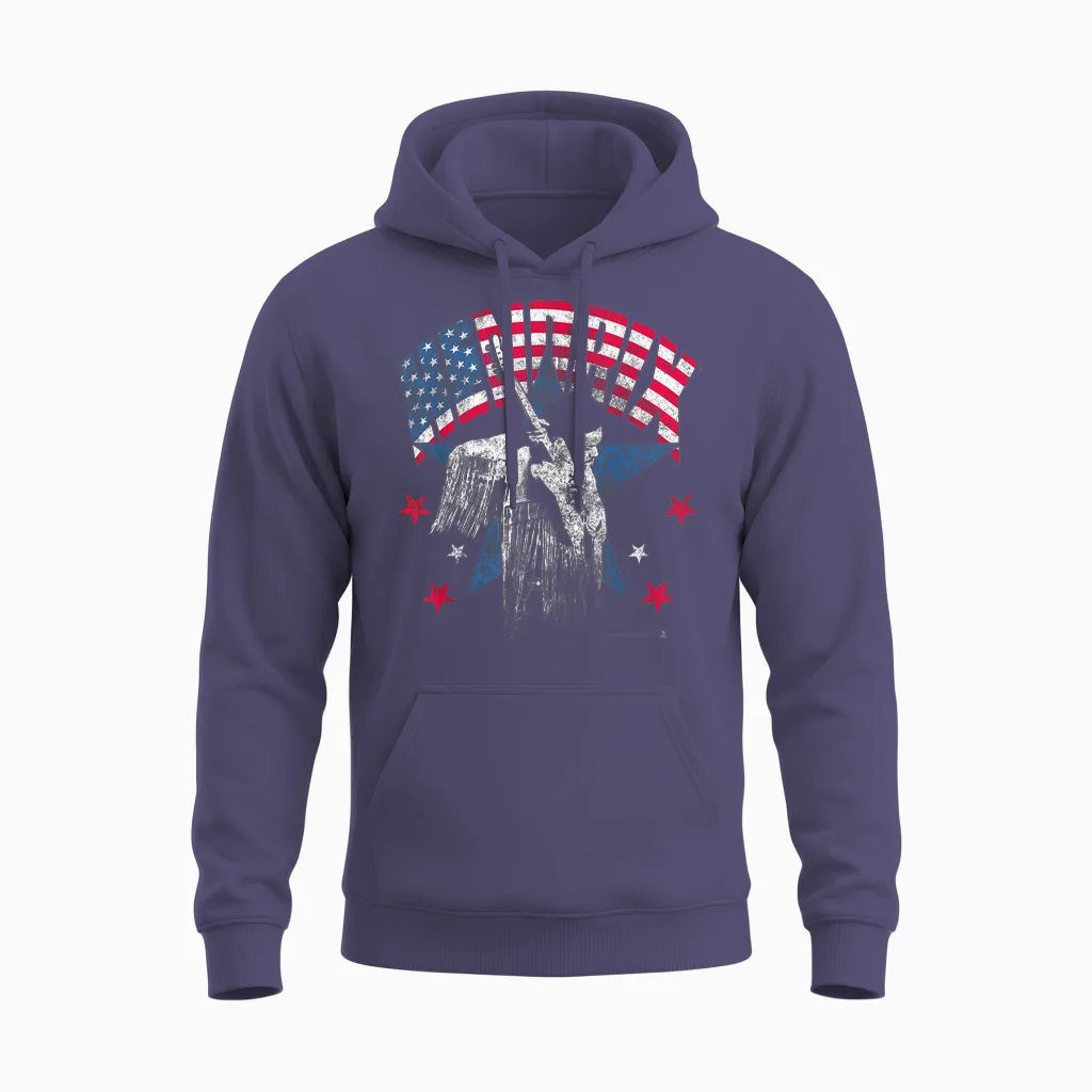 Jimi Hendrix Patriot Unisex Hoodie in Heather Sport Dark Navy