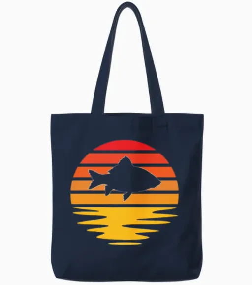 Fish Retro Tote Bags - Navy