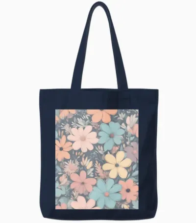 Pastel Flowers Tote Bags - Navy
