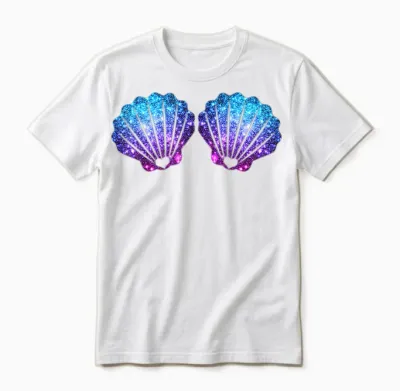 Mermaid Shell Bra Costume T-Shirt, Black Unisex T-Shirt - White