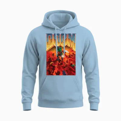 Ripple Junction X Doom 1993 Video Game Cover Art T-Shirt, Black, S Unisex Hoodie - Light Blue