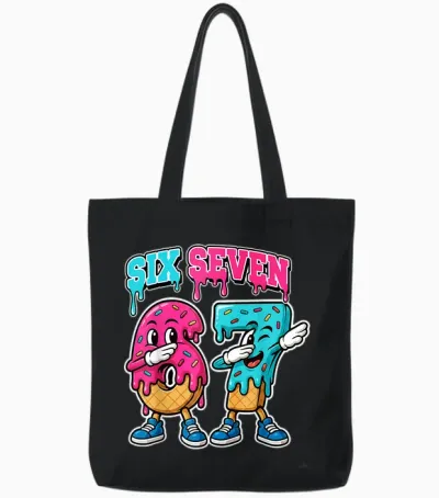 67 Ice Cream Drip Gen Alpha Slang Six Seven Meme 6 7 Number Tote Bags - Black