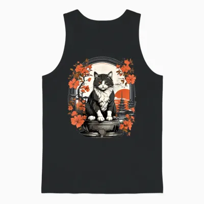 Japanische Katze, ästhetisch, Herren, Damen, Kinder, Japanischer Stil Unisex Tank Top - Black