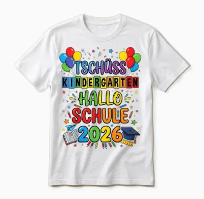 Kinder Tschüss Kindergarten Hallo Schule 2026 Kita Abgänger 2026 Unisex T-Shirt - White