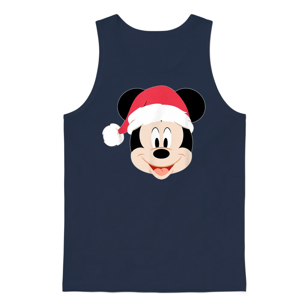 Disney Mickey Mouse in Santa Hat Happy Christmas Holiday Unisex Tank Top - Navy