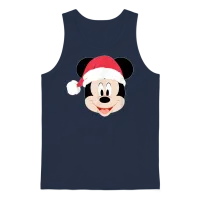 Disney Mickey Mouse in Santa Hat Happy Christmas Holiday Unisex Tank Top - Navy – 1