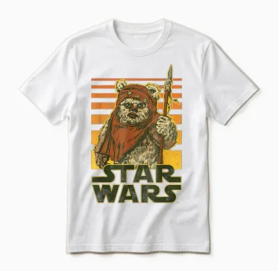 Star Wars Wicket, Retro-Ewok, Sonnenuntergang, Halbton Unisex T-Shirt - White