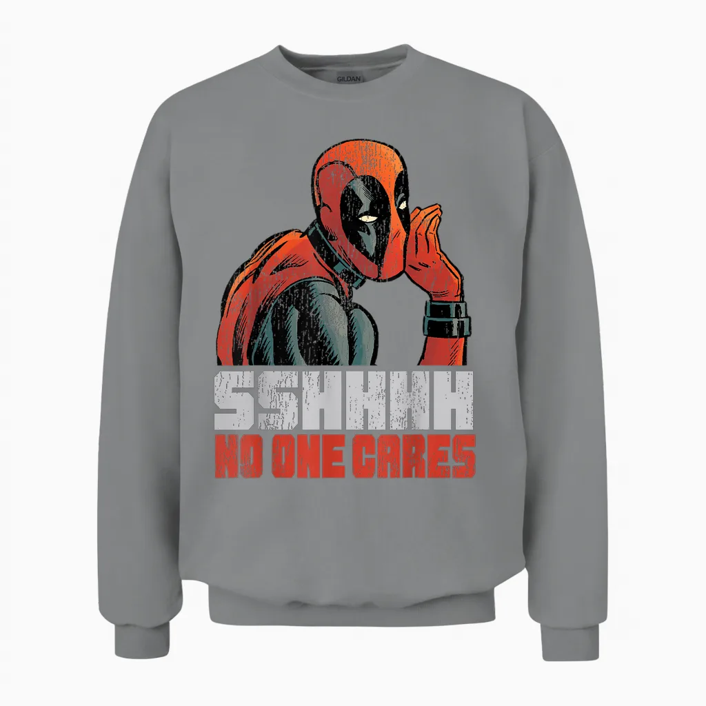 Marvel Deadpool Sshhhh No One Cares Whisper Unisex Sweatshirt in Sport Grey
