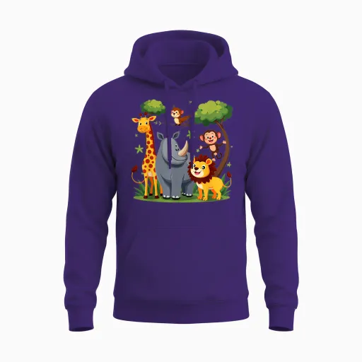 Forest Animals, Jungle Animals, Idea for Children and Animal Motifs T-Shirt, Black Unisex Hoodie - Purple