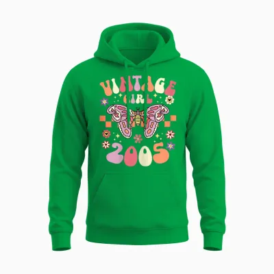 20 Year 2005 Vintage Woman 20th Birthday 2005 T-Shirt, Black, Female X-Small Unisex Hoodie - Irish Green