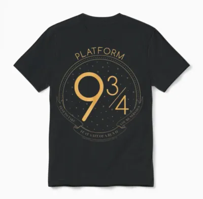 Harry Potter Platform 9 & 3/4 Train Station Line Art Logo Unisex T-Shirt - Black