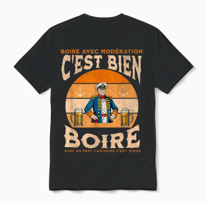 Papy Capitaine Bateau Ancre Apéro Bière Humour Grand-Père Unisex T-Shirt in Black