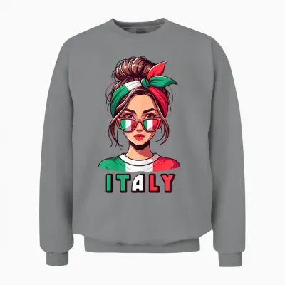 Italy Italian Girls Italia Girls Cute Women Children Mum Wife T-Shirt, White Unisex Sweatshirt - Sport Grey