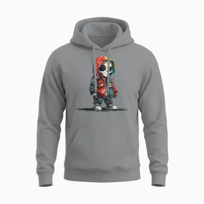 Hiphop Crâne Esprit Créature Style Cyberpunk Coloré Punk Unisex Hoodie - Sport Grey