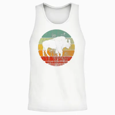 Retro Vintage Bison Unisex Tank Top - White