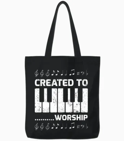 Created to Worship Piano Piano Keyboard Tote Bags - Black