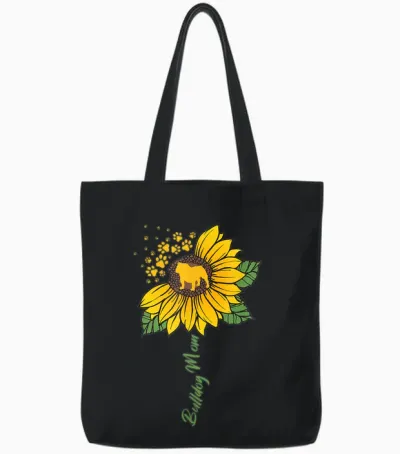 Bulldog Mom Sunflower English Bulldog Lover Gifts Dog Mama Tote Bags - Black