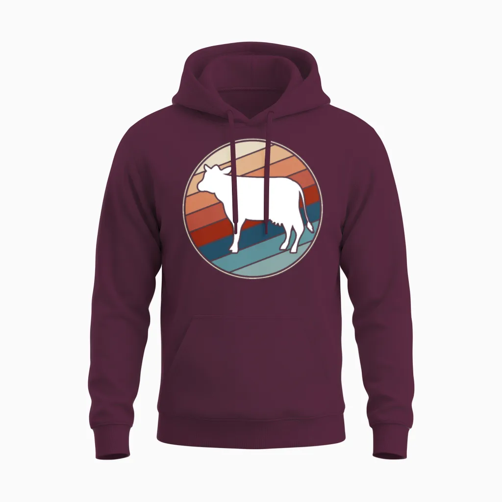 Cow in Retro Style Farm & Country Unisex Hoodie - Maroon