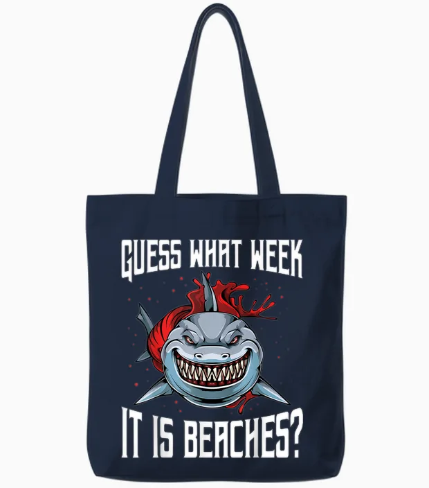 Funny Shark Joke Guess What Week It Is Sarcastic Party Beach Tote Bags in Navy