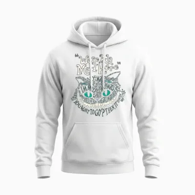 Cheshire Alice Cat Wir Sind Alle Verrückt Hier Wunderland T-Shirt, Black Unisex Hoodie - White