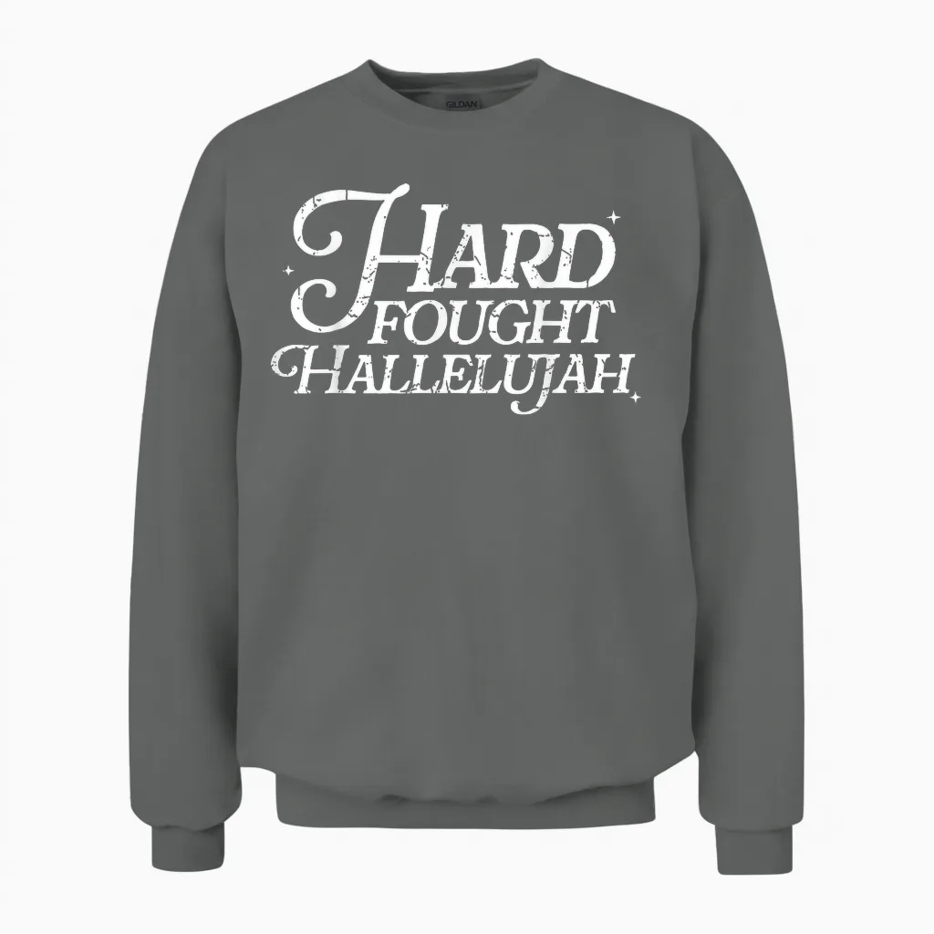 Retro Hard Fought Hallelujah Bible Verse Christian Jesus Unisex Sweatshirt in Graphite Heather