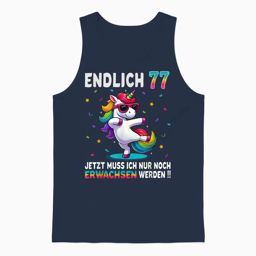77 Geburtstag Geschenke Frau Mann Party Outfit Einhorn Unisex Tank Top in Navy