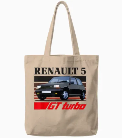 Renault 5 Gt Turbo Gen 2 Retro Hot Hatch Tote Bags - Natural