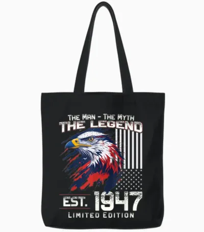 77th Birthday Men's Original Vintage 1947 Year 1947 Tote Bags - Black
