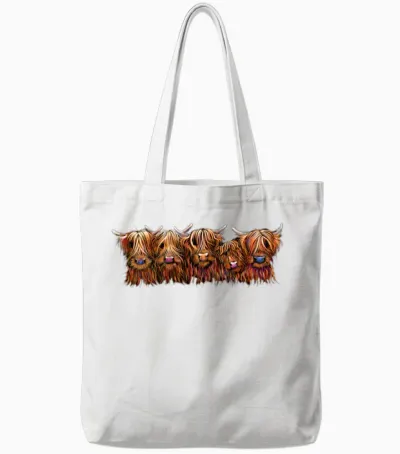 Scottish Highland Cows the Hairy Bunch of Coos Tote Bags - White