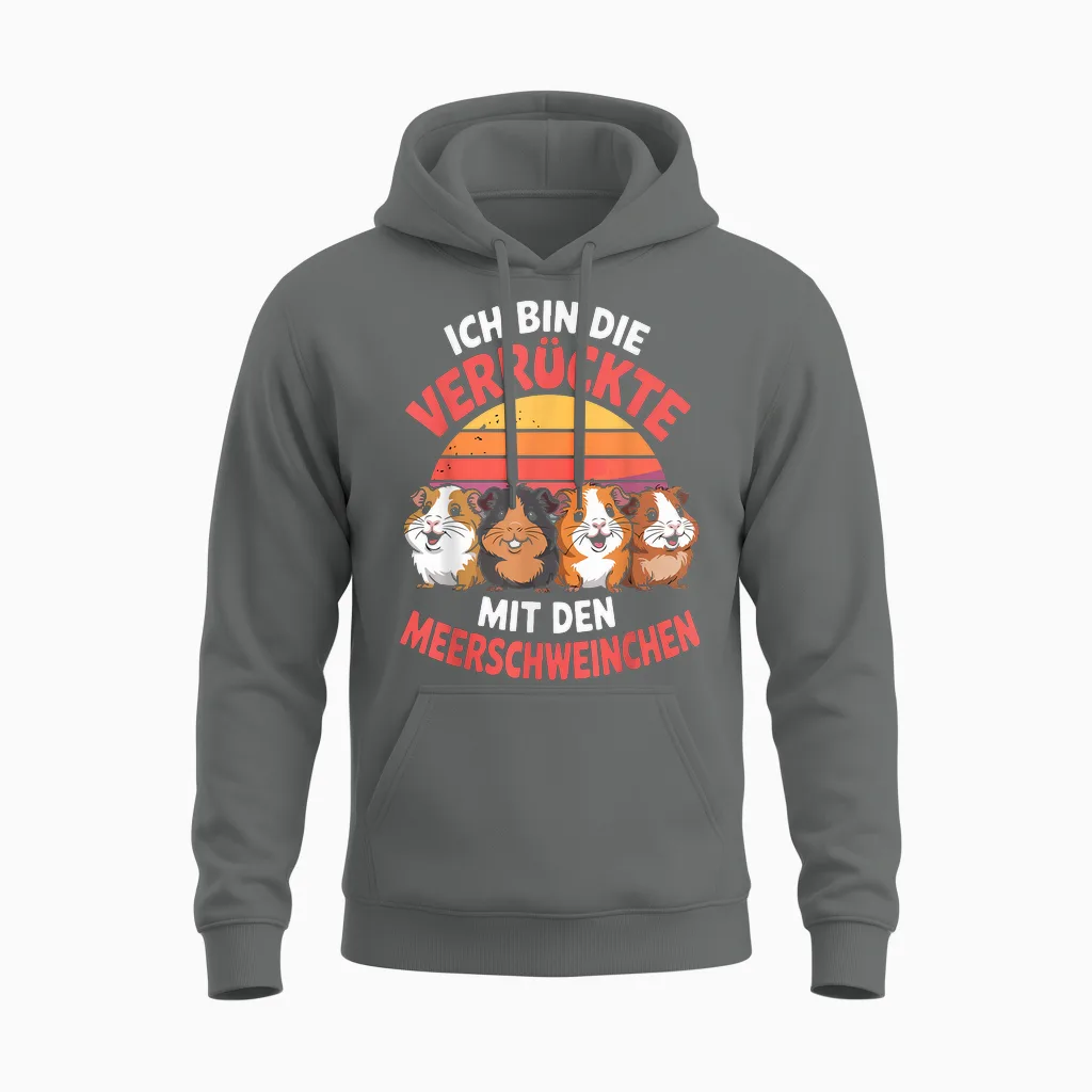 T-Shirt with German Text "ich Bin Die Verrückte Mit Den Meerschweinchen" Unisex Hoodie in Graphite Heather