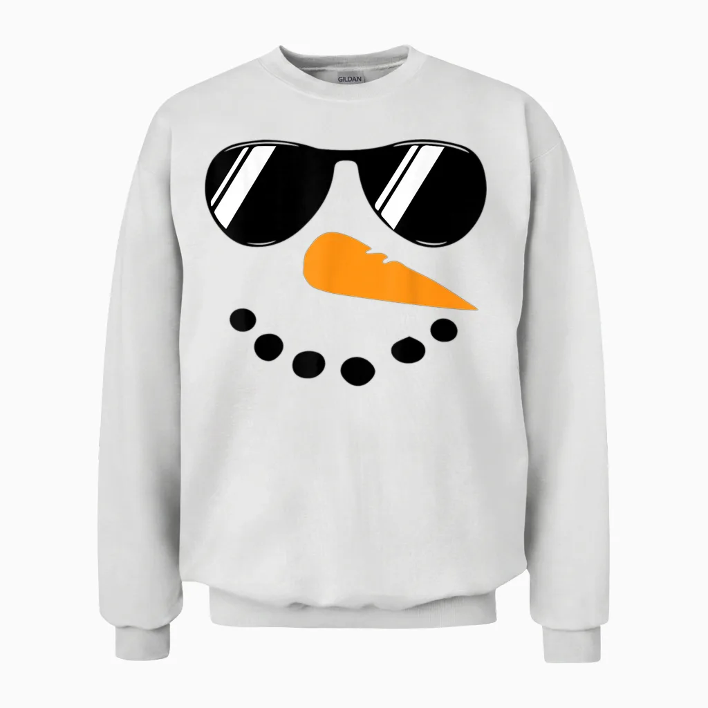 Snowman Face Family Christmas Matching Costume Men Women Kid Unisex Sweatshirt in White