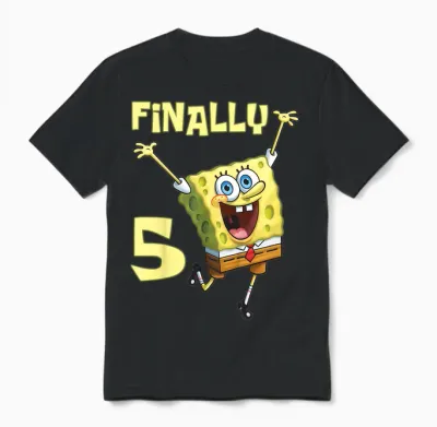 Mademark X Spongebob Squarepants - Kids Original Spongebob Square Pants - 5th Birthday. Finally 5. Unisex T-Shirt - Black
