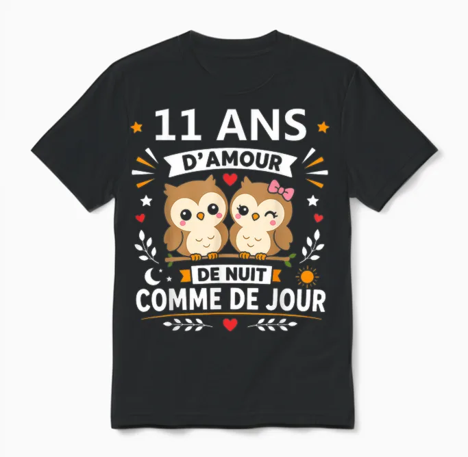 Humour Anniversaire 11 Ans Mariage Couple 11 Ans D'amour Unisex T-Shirt in Black