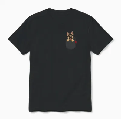 Dog German Shepherd Dog in Pocket Looking Cute Puppy Unisex T-Shirt - Black
