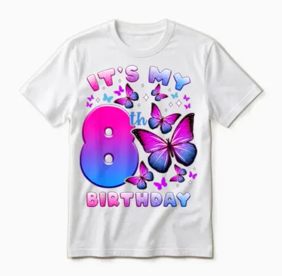 Geburtstag Mädchen 8 Jahre Alt, Schmetterling, Nummer 8 Unisex T-Shirt - White