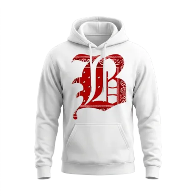 Capital B Red Bandana Blood Piru Gangster Brim Unisex Hoodie - White