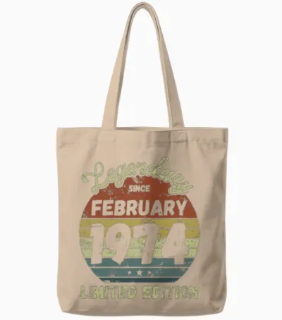 February 1974 - Vintage Birthday Present Tote Bags - Natural