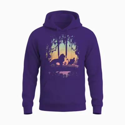 Disney the Lion King, Group Photo, Jungle Silhouette T-Shirt, Black, S Unisex Hoodie - Purple