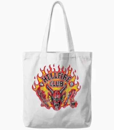 Stranger Things Hellfire Flames Tote Bags - White