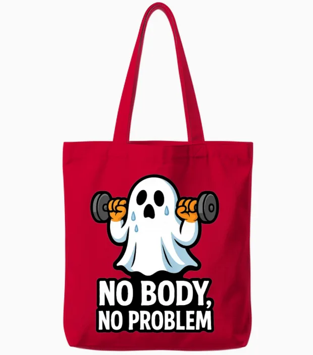 Halloween Gym Ghost - No Body No Problem Tote Bags in Red