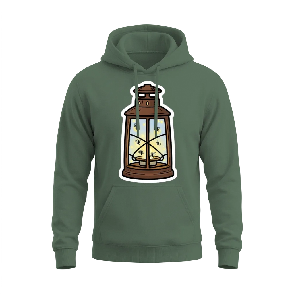 Glowing Firefly Lantern Illustration Unisex Hoodie - Military Green