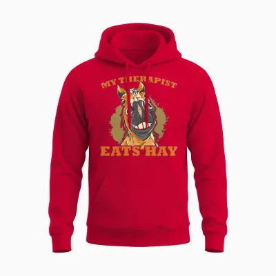 Horse Lover Horse Girl My Therapist Eats Hay Unisex Hoodie - Red