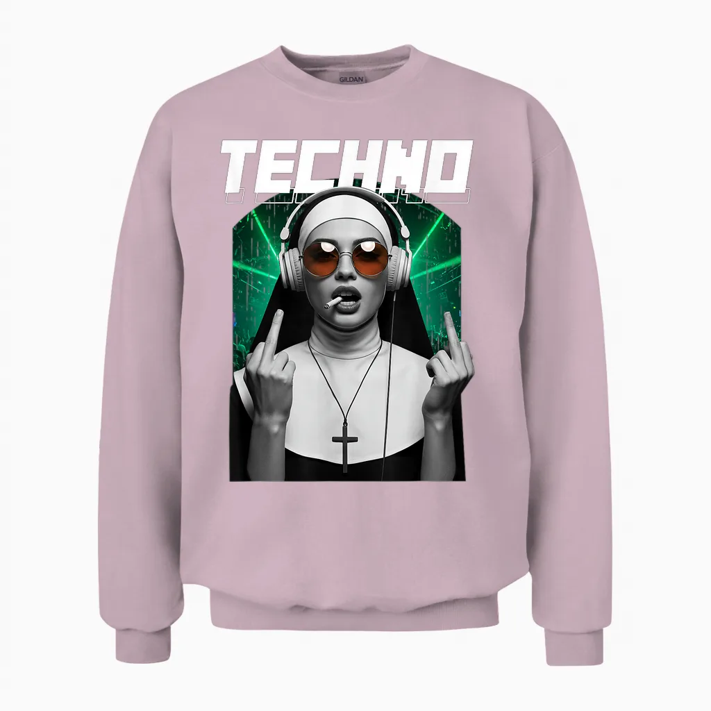 Techno Nun Techno Rave Party Hardstyle Unisex Sweatshirt in Light Pink