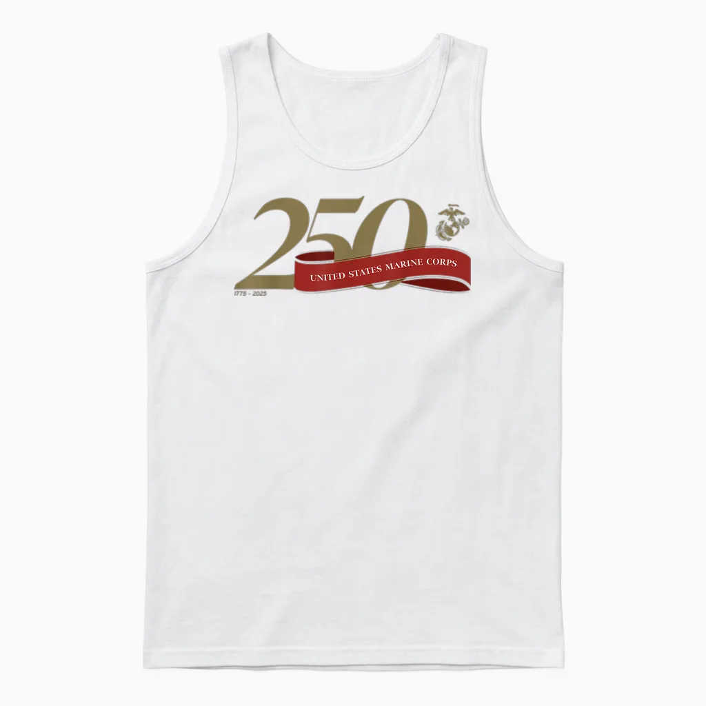 United States Marine Corps 250th Birthday Gold Logo Unisex Tank Top in White