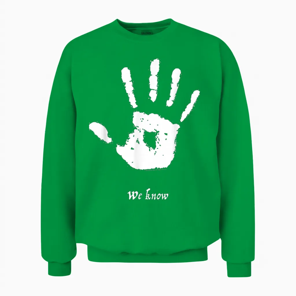 Skyrim We Know Dark Brotherhood Handprint Video Game Unisex Sweatshirt in Irish Green