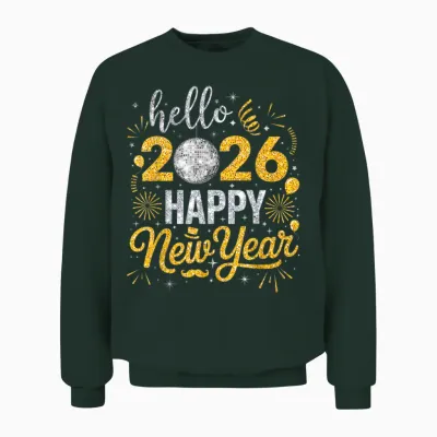 Hello 2026 Happy New Year Family Matching Fireworks Balloons Unisex Sweatshirt - Forest