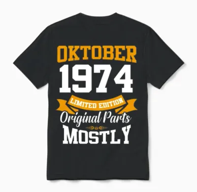 October 1974 Vintage Birthday Present Unisex T-Shirt - Black