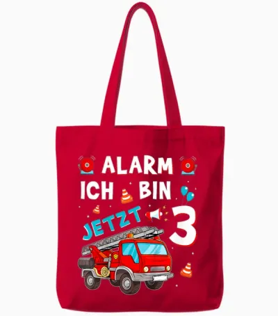 Children's 3rd Birthday Boy Girl Fire Brigade Gifts Fire Engine T-Shirt, Black Tote Bags - Red