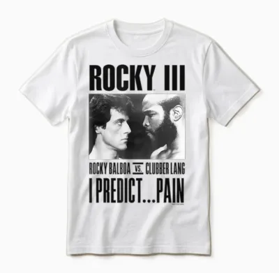 Rocky Iii I Predict Pain Rocky vs Clubber Lang Panel T-Shirt, Grey, S Unisex T-Shirt - White